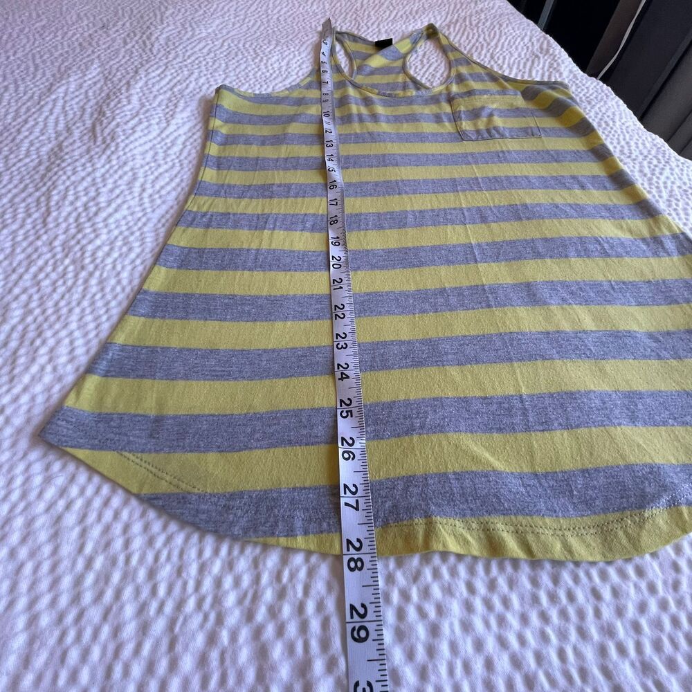 Zine Womens M Yellow Grey Striped Pocket Racerback Tank Top Casual Shirt - Picture 7 of 7